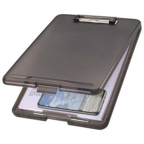 Klemmbrett the clip A4 grau transluzent Kunststoff Helit H2532009 mit Innenfach Produktbild Additional View 4 L