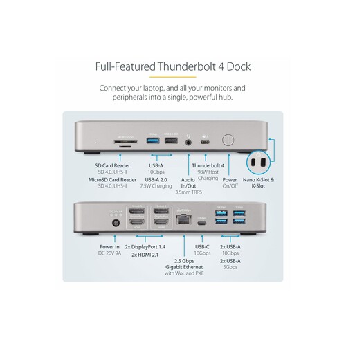 StarTech.com Thunderbolt 4 Multi-Display Docking Station, Quad/Triple/Dual Monitor Dock, 2x Produktbild Additional View 1 L