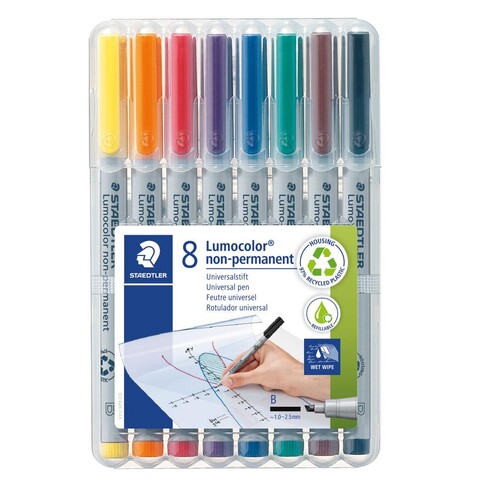 Folienstifte Lumocolor 312 B Etui 1-2,5mm breit sortiert wasserlöslich Staedtler 312WP8 (ETUI=8 STÜCK) Produktbild Additional View 1 L