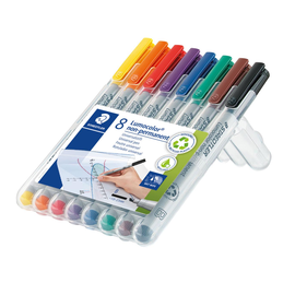 Folienstifte Lumocolor 312 B Etui 1-2,5mm breit sortiert wasserlöslich Staedtler 312WP8 (ETUI=8 STÜCK) Produktbild