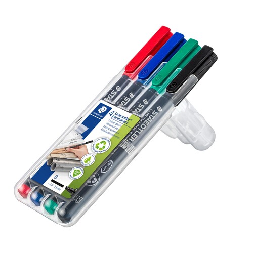 Folienstifte Lumocolor 314 B Etui 1-2,5mm breit sortiert wasserfest Staedtler 314WP4 (ETUI=4 STÜCK) Produktbild Additional View 3 L