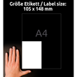 Etiketten Inkjet+Laser+Kopier 105x148mm auf A4 Bögen Sparpack 50+15 Bögen weiß Zweckform 6601 (PACK=260 STÜCK) Produktbild Additional View 3 S