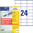 Etiketten Inkjet+Laser+Kopier 70x36mm auf A4 Bögen Sparpack 50+15 Bögen weiß Zweckform 6602 (PACK=1560 STÜCK) Produktbild