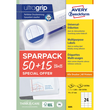 Etiketten Inkjet+Laser+Kopier 70x37mm auf A4 Bögen Sparpack 50+15 Bögen weiß Zweckform 6605 (PACK=1560 STÜCK) Produktbild Additional View 1 S