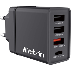 Ladeadapter CHR-30EU1 30W GaN schwarz (Euro-Stecker) Verbatim 49700 2x USB-A, 1x USB-A QC, 1x USB-C PD Produktbild