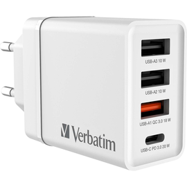 Ladeadapter CHR-30EU2 30W GaN weiß (Euro-Stecker) Verbatim 49701 2x USB-A, 1x USB-A QC, 1x USB-C PD Produktbild