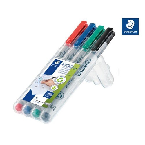 Folienstifte Lumocolor 311 S Etui 0,4mm superfein sortiert wasserlöslich Staedtler 311WP4 (ETUI=4 STÜCK) Produktbild Front View L