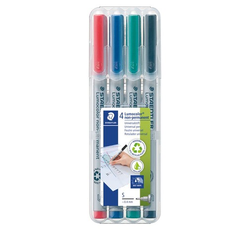Folienstifte Lumocolor 311 S Etui 0,4mm superfein sortiert wasserlöslich Staedtler 311WP4 (ETUI=4 STÜCK) Produktbild Additional View 1 L