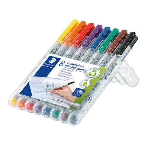 Folienstifte Lumocolor 311 S Etui 0,4mm superfein sortiert wasserlöslich Staedtler 311WP8 (ETUI=8 STÜCK) Produktbild