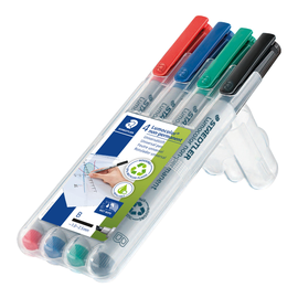 Folienstifte Lumocolor 312 B Etui 1-2,5mm breit sortiert wasserlöslich Staedtler 312WP4 (ETUI=4 STÜCK) Produktbild