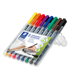 Folienstifte Lumocolor 314 B Etui 1-2,5mm breit sortiert wasserfest Staedtler 314WP8 (ETUI=8 STÜCK) Produktbild