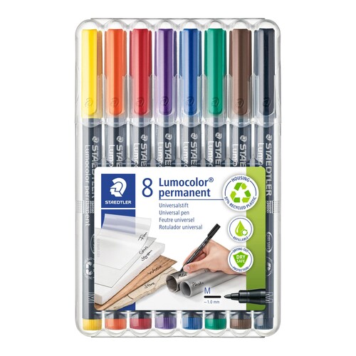 Folienstifte Lumocolor 317 M Etui 1,0mm mittel sortiert wasserfest Staedtler 317WP8 (ETUI=8 STÜCK) Produktbild Additional View 1 L