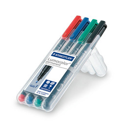 Folienstifte Lumocolor 318 F Etui 0,6mm fein sortiert wasserfest Staedtler 318WP4 (ETUI=4 STÜCK) Produktbild