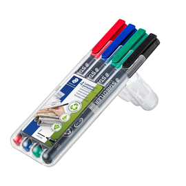 Folienstifte Lumocolor 318 F Etui 0,6mm fein sortiert wasserfest Staedtler 318WP4 (ETUI=4 STÜCK) Produktbild