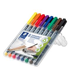 Folienstifte Lumocolor 318 F Etui 0,6mm fein sortiert wasserfest Staedtler 318WP8 (ETUI=8 STÜCK) Produktbild