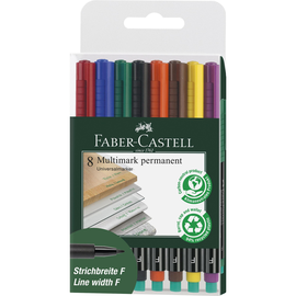 Folienstifte Multimark F Etui 0,6mm fein sortiert wasserfest Faber Castell 151309 (ETUI=8 STÜCK) Produktbild