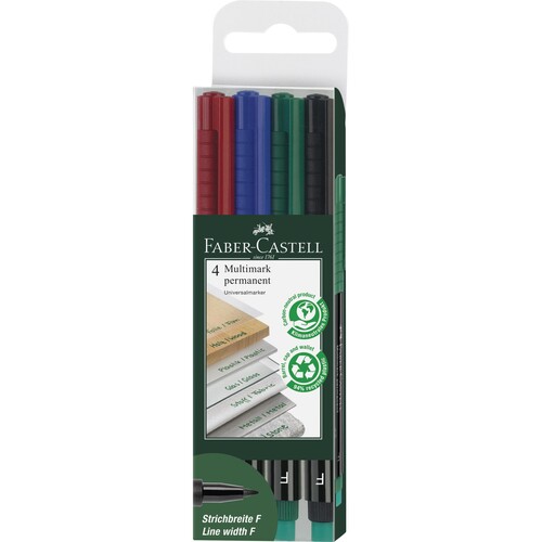 Folienstifte Multimark F Etui 0,6mm fein sortiert wasserfest Faber Castell 151304 (ETUI=4 STÜCK) Produktbild