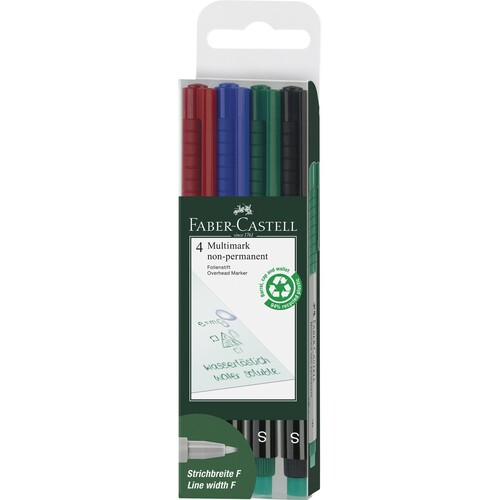 Folienstifte Multimark F Etui 0,6mm fein sortiert wasserlöslich Faber Castell 151404 (ETUI=4 STÜCK) Produktbild Additional View 4 L