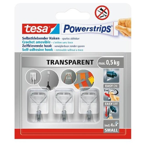 Powerstrips mit Metallhaken ablösbar bis 0,5kg Haftkraft weiß Tesa 58620-00003 (PACK=3 STÜCK) Produktbild Front View L