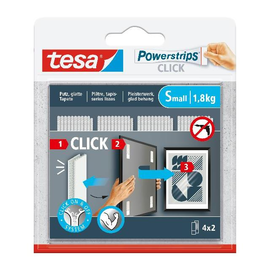 Powerstrips CLICK Klettbandstreifen small weiß Haftkraft bis 1,8kg Tesa 6x2cm  77720-00000 (PACK=4x2 STÜCK) Produktbild