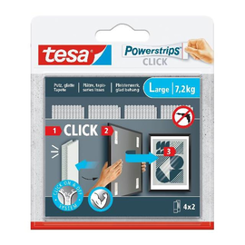 Powerstrips CLICK Klettbandstreifen large weiß Haftkraft bis 7,2kg Tesa 8,5x2cm 77722-00000 (PACK=4x2 STÜCK) Produktbild