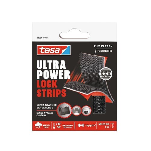 Ultra Power Lock Strips 25x50mm bis 4kg Haftkraft schwarz Tesa 55234-00000 (PACK=2 PAAR) Produktbild Front View L