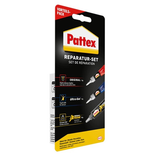 Klebstoff Sekundenkleber Reparatur-Set Flüssig 3x1g Tube Pattex PP3KH (PACK=3 STÜCK) Produktbild