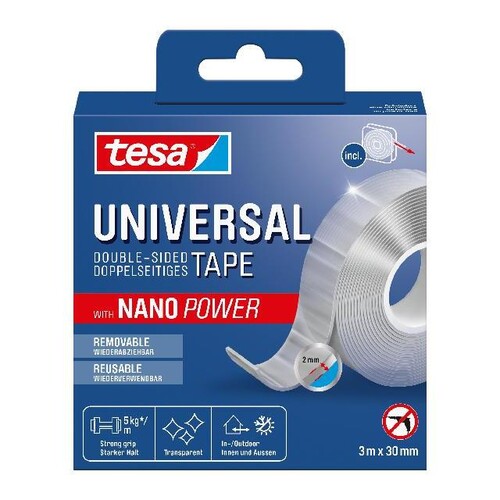 Doppelband nano Power 30mm x 3m beidseitig klebend transparent Tesa 55810-00000 Produktbild Front View L