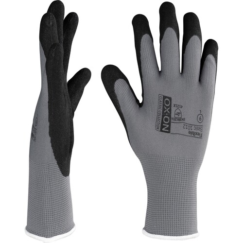 OX-ON Montagehandschuh Nylon-Strick Flexible Basic 1012 Gr. 6 / grau-schwarz Produktbild Additional View 2 L