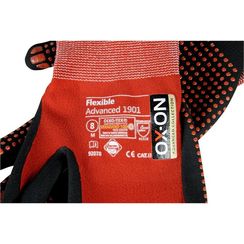 OX-ON Montagehandschuh  Nylon / Flexible Advanced 1901 / Gr. 9 / rot/schwarz Produktbild Additional View 5 L