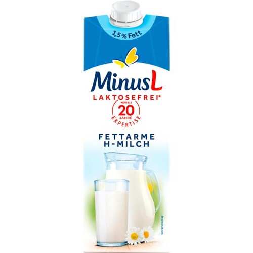 H-Milch MinusL laktosefrei 1,5% Fett 1L (ST=1 LITER) Produktbild Front View L