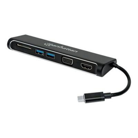 Manhattan USB-C 4-Port Hub/Dock/Converter, USB-C to HDMI or VGA and 2x USB-A Ports and SD Card Reade Produktbild