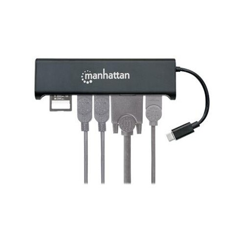 Manhattan USB-C 4-Port Hub/Dock/Converter, USB-C to HDMI or VGA and 2x USB-A Ports and SD Card Reade Produktbild Additional View 1 L