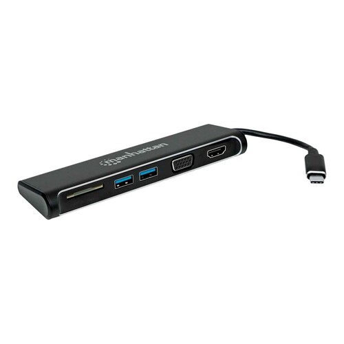 Manhattan USB-C 4-Port Hub/Dock/Converter, USB-C to HDMI or VGA and 2x USB-A Ports and SD Card Reade Produktbild Additional View 2 L