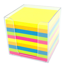Zettelbox mit farbigem Papier glasklar 90x90mm Kunststoff BestStandard (ST=800 BLATT) Produktbild
