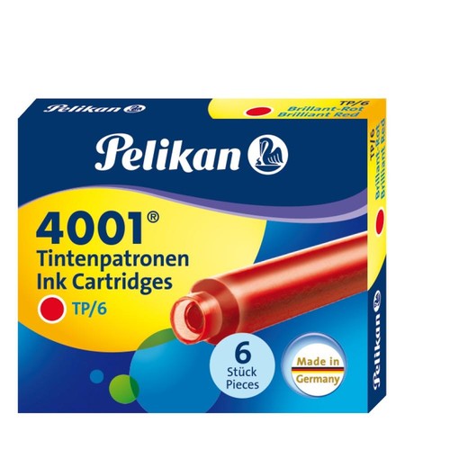 Tintenpatronen kurz für Füllhalter 4001 TP/6 brillant-rot Pelikan 301192 (ETUI=6 STÜCK) Produktbild Front View L