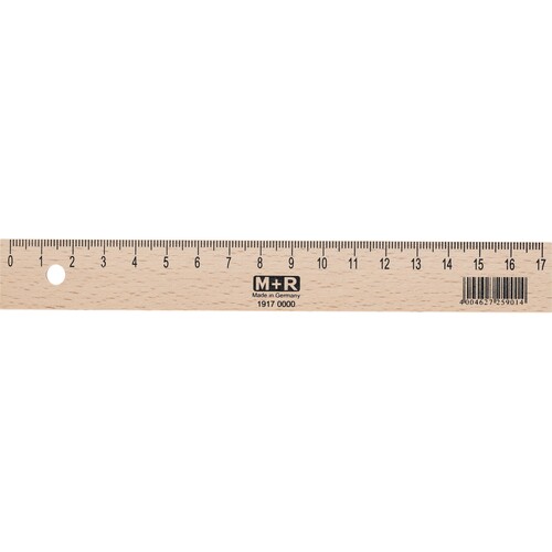 Lineal 17cm natur Holz Metalleinlage M+R 719170000 Produktbild Front View L