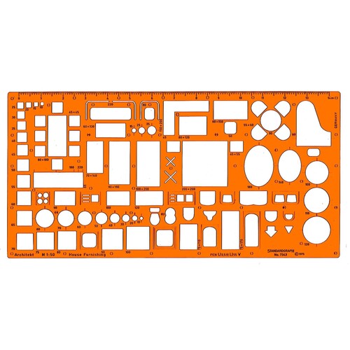 Möblierungs-Schablone Architekt 1:50 für 0,5mm Stifte Standardgraph 7343 Produktbild Front View L