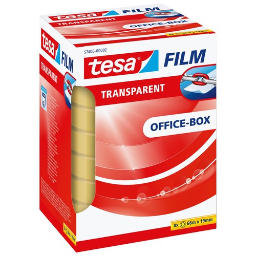 Klebefilm Transparent 19mm x 66m transparent Tesa 57406-00002-00 (PACK=8 ROLLEN) Produktbild Additional View 1 L