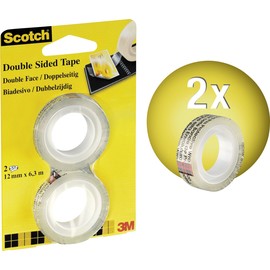 Klebeband Scotch doppelseitig 12mm x 6,3m transparent 3M 6651263 (PACK=2 ROLLEN) Produktbild