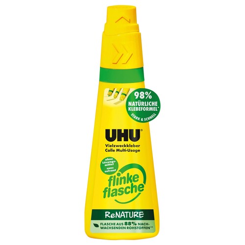 Klebstoff flinke Flasche Vielzweckkleber ReNATURE 100g Flasche UHU 46370 Lösungsmittelfrei (FL=100 GRAMM) Produktbild Front View L