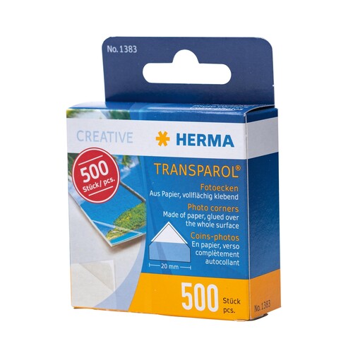 Foto-Ecken Transparol im Kartonspender selbstklebend Herma 1383 (PACK=500 STÜCK) Produktbild Front View L