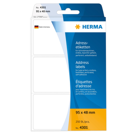 Adress-Etiketten für Handbeschriftung 95x48mm weiß Herma 4301 (PACK=250 STÜCK) Produktbild