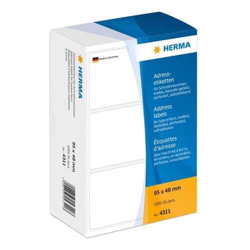 Adress-Etiketten für Handbeschriftung 95x48mm weiß Herma 4311 (PACK=1000 STÜCK) Produktbild Front View L