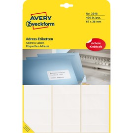 Adress-Etiketten für Handbeschriftung 67x38mm weiß permanent Zweckform 3348 (PACK=420 STÜCK) Produktbild