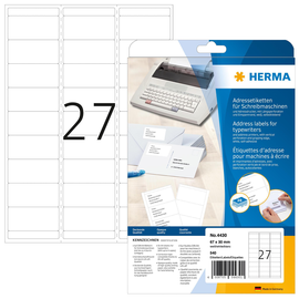 Adress-Etiketten für Handbeschriftung 67x30mm auf A4 Bögen weiß Herma 4430 (PACK=540 STÜCK) Produktbild