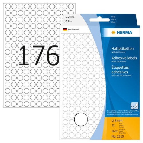 Markierungspunkte 8mm ø weiß Herma 2210 (PACK=5632 STÜCK) Produktbild