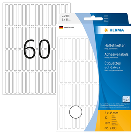 Vielzweck-Etiketten für Handbeschriftung 5x35mm weiß Herma 2300 (PACK=1920 STÜCK) Produktbild