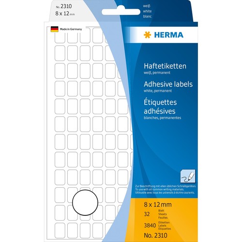 Vielzweck-Etiketten für Handbeschriftung 8x12mm weiß Herma 2310 (PACK=3840 STÜCK) Produktbild Additional View 1 L