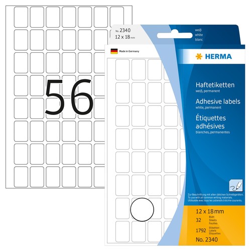 Vielzweck-Etiketten für Handbeschriftung 12x18mm weiß Herma 2340 (PACK=1792 STÜCK) Produktbild